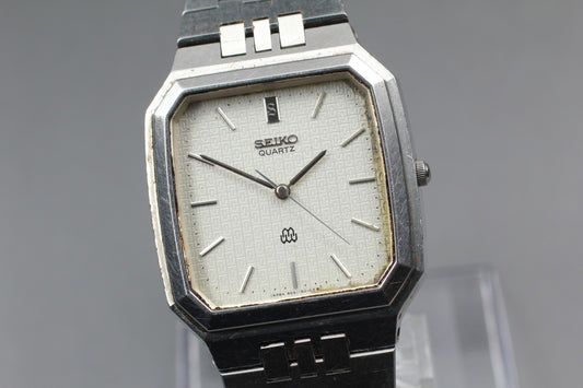 Vtg.1990 [N MINT] SEIKO 9441-5010 Tank Silver Twin Quartz Men's Watch From JAPAN
