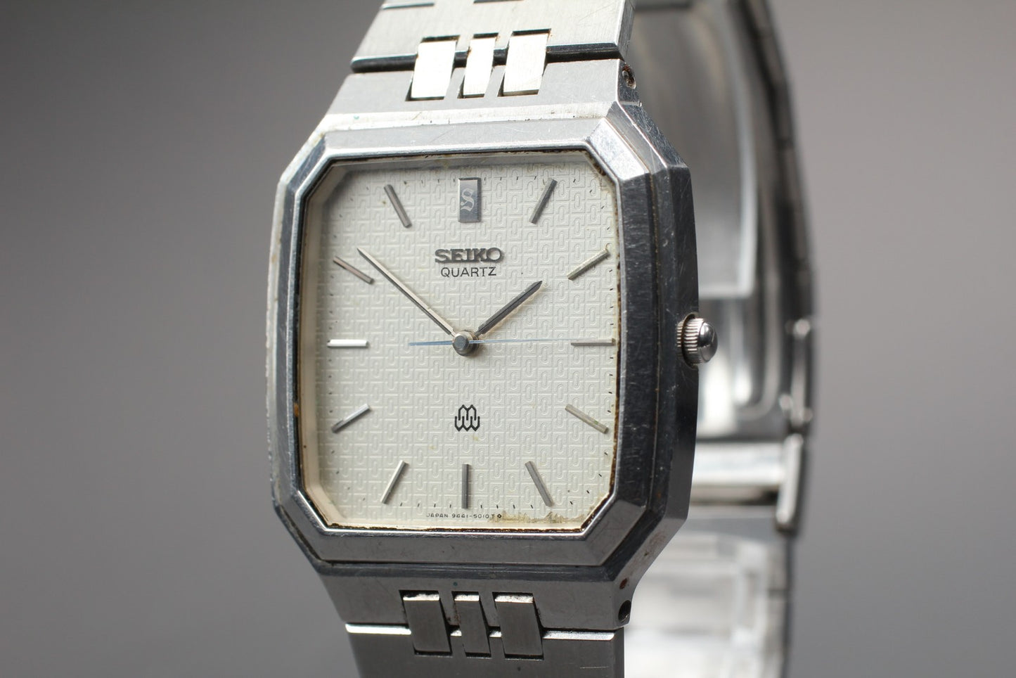 Vtg.1990 [N MINT] SEIKO 9441-5010 Tank Silver Twin Quartz Men's Watch From JAPAN