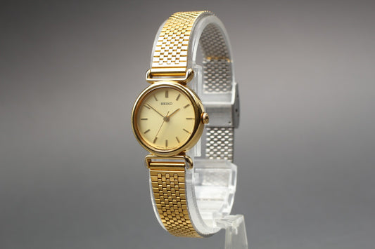 Vtg.1988[Near MINT] SEIKO 4N21-0050 22mm Gold Bracelet Quartz Ladies Watch JAPAN