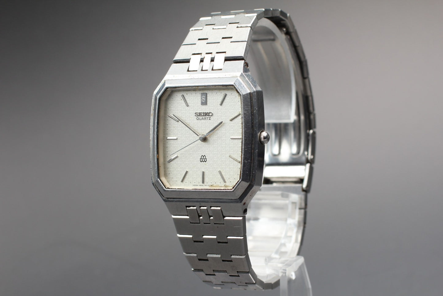 Vtg.1990 [N MINT] SEIKO 9441-5010 Tank Silver Twin Quartz Men's Watch From JAPAN