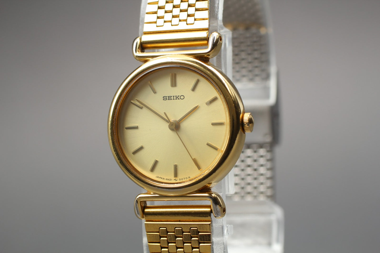 Vtg.1988[Near MINT] SEIKO 4N21-0050 22mm Gold Bracelet Quartz Ladies Watch JAPAN