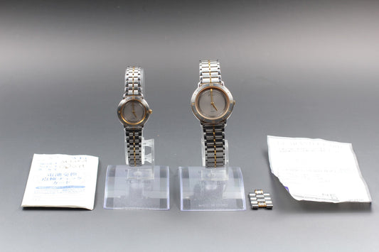 Vyg.[N MINT] SEIKO 7N01-6B80 1F21-0E30 Roman Two Tone  Quartz Pair Watch JAPAN