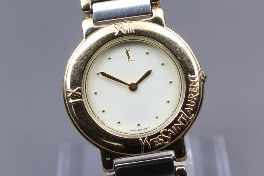 Vtg. [N MINT] Yves Saint Laurent 4620-E62267 32mm Gold Quartz Men's Watch JAPAN