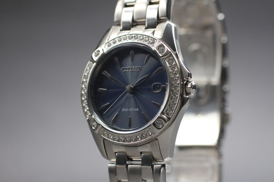 Vtg.[N MINT] CITIZEN Eco-Drive E011-S104106 Daia Day/Date Ladies Watch JAPAN