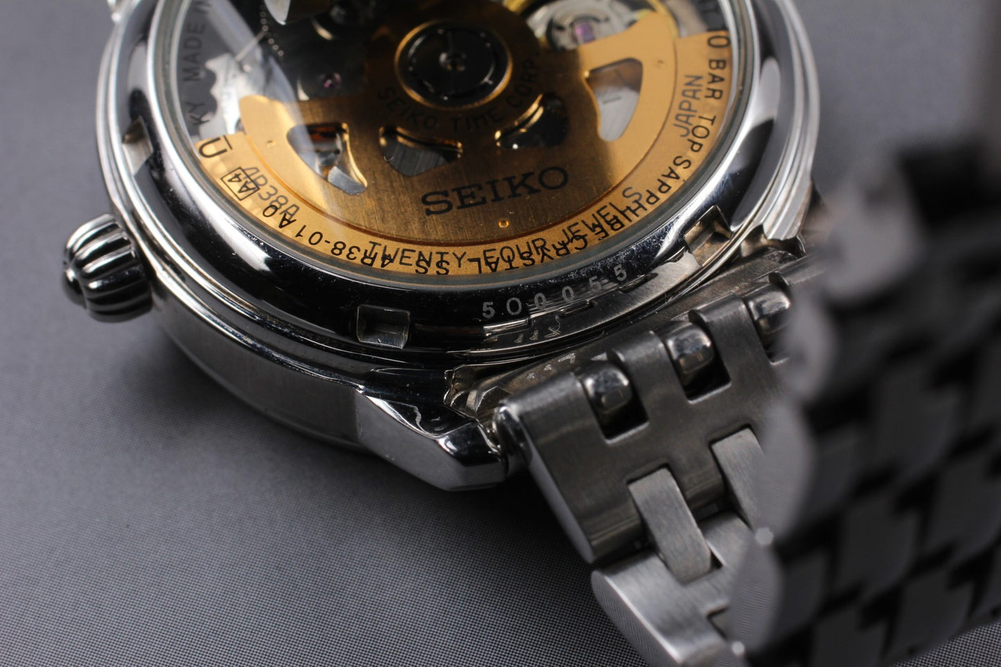 ヴィンテージ[ほぼ新品] セイコー プレザージュ 4R38-01A0 スケルトン 自動巻き メンズ腕時計 日本製