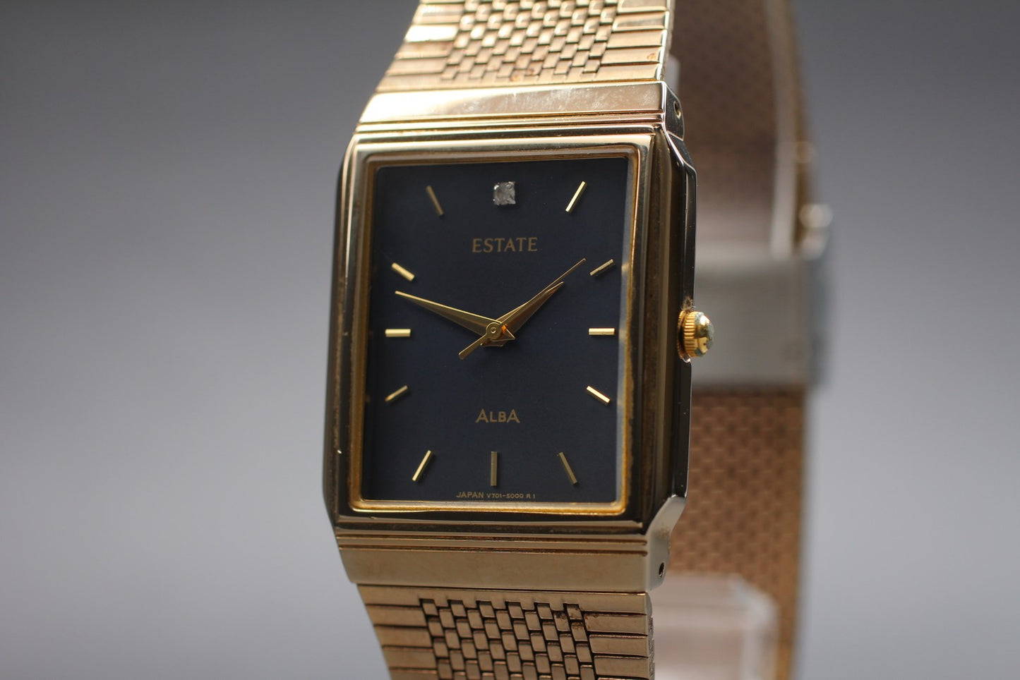 Vtg.1988[N MINT] SEIKO ALBA ESTATE V701-5000 Tank Quartz Men's Watch From JAPAN