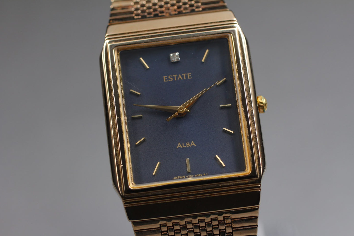 Vtg.1988[N MINT] SEIKO ALBA ESTATE V701-5000 Tank Quartz Men's Watch From JAPAN