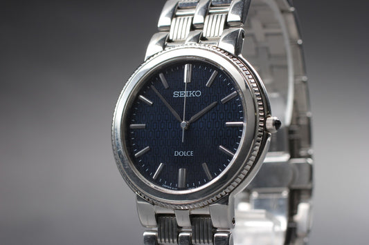 Vintage 1990 [Near MINT] Seiko Dolce 8J41-0A20 Black Quartz Men's Watch JAPAN