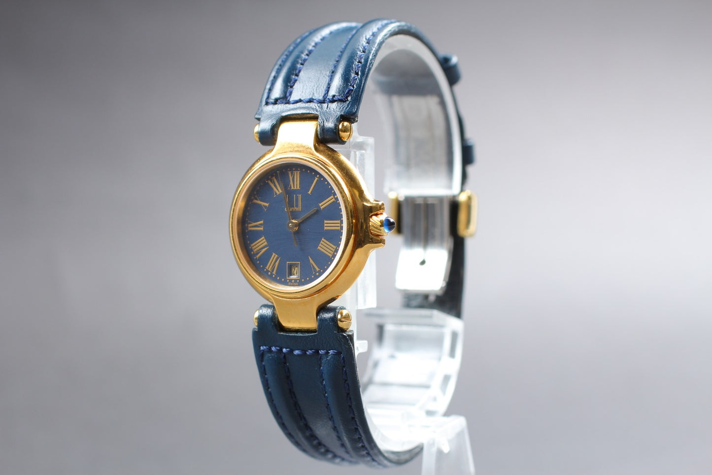 Rare Blue [N MINT / New Batt] Dunhill P12 Roman 25mm Quartz Ladies Watch JAPAN