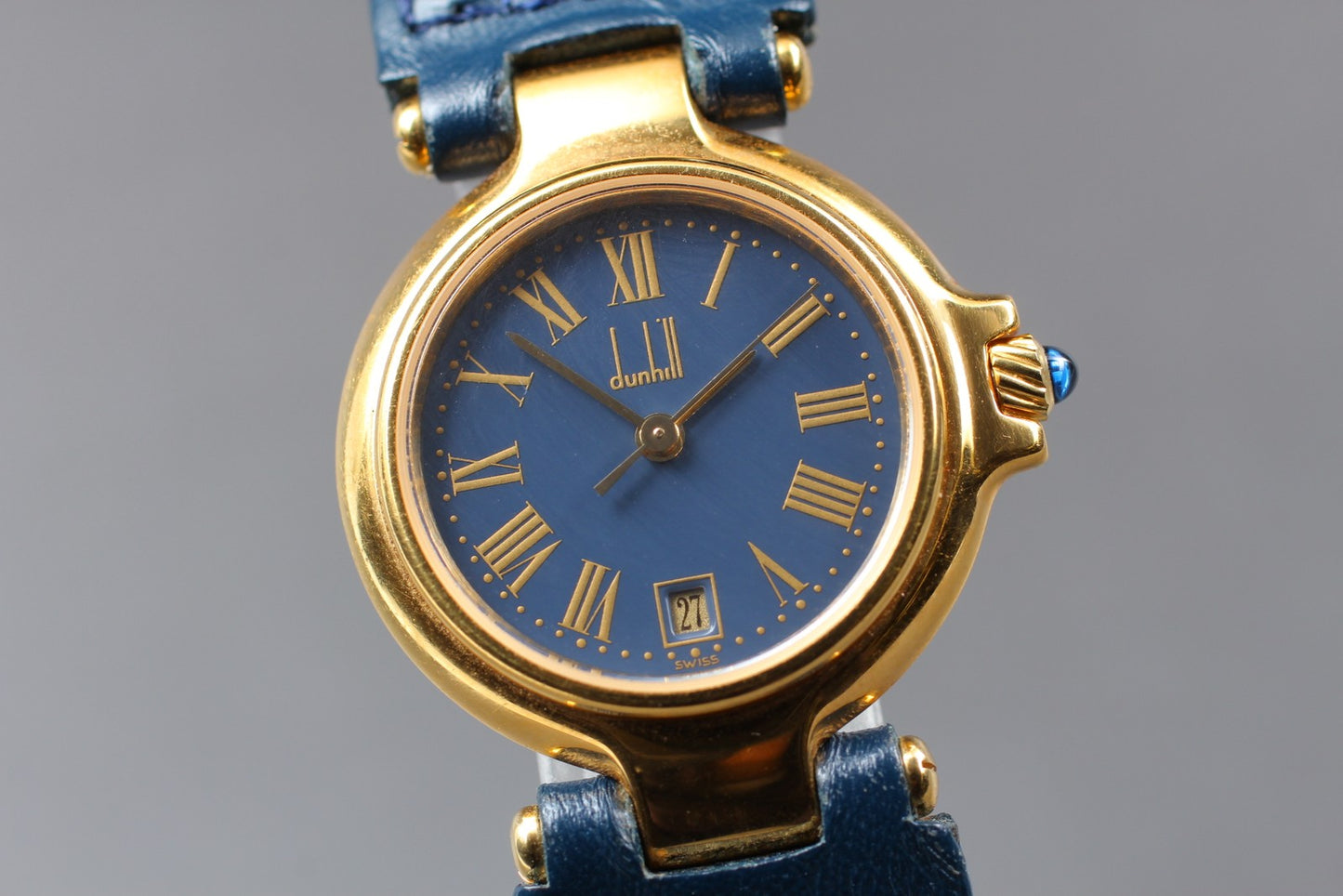 Rare Blue [N MINT / New Batt] Dunhill P12 Roman 25mm Quartz Ladies Watch JAPAN