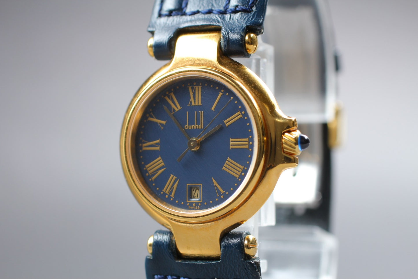 Rare Blue [N MINT / New Batt] Dunhill P12 Roman 25mm Quartz Ladies Watch JAPAN