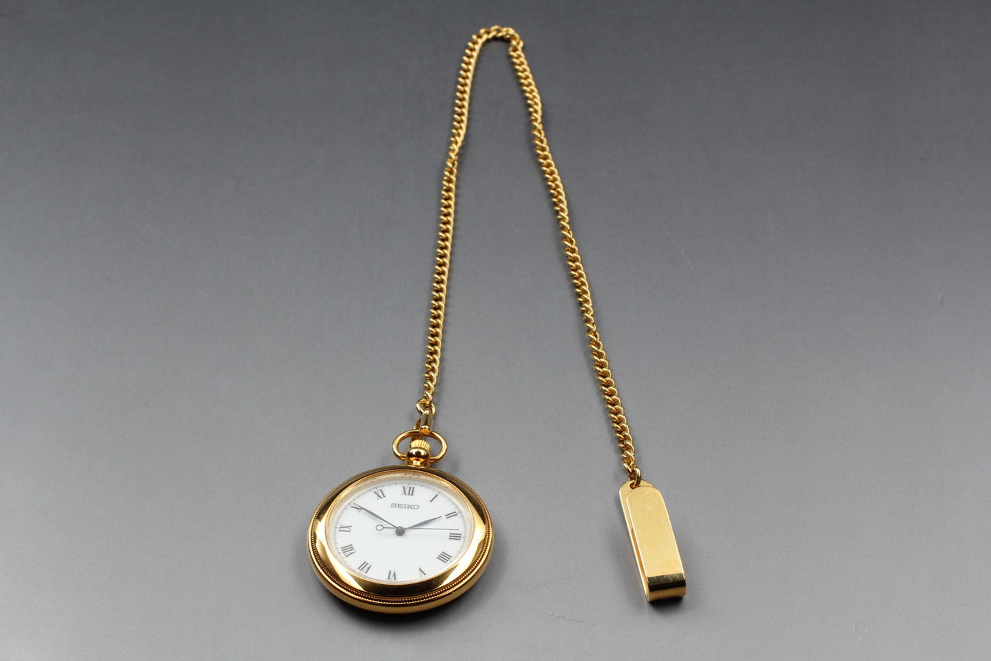 Vintage 1984 [N MINT / New Batt] SEIKO 7N01-9A20 Gold Pocket Watch From JAPAN