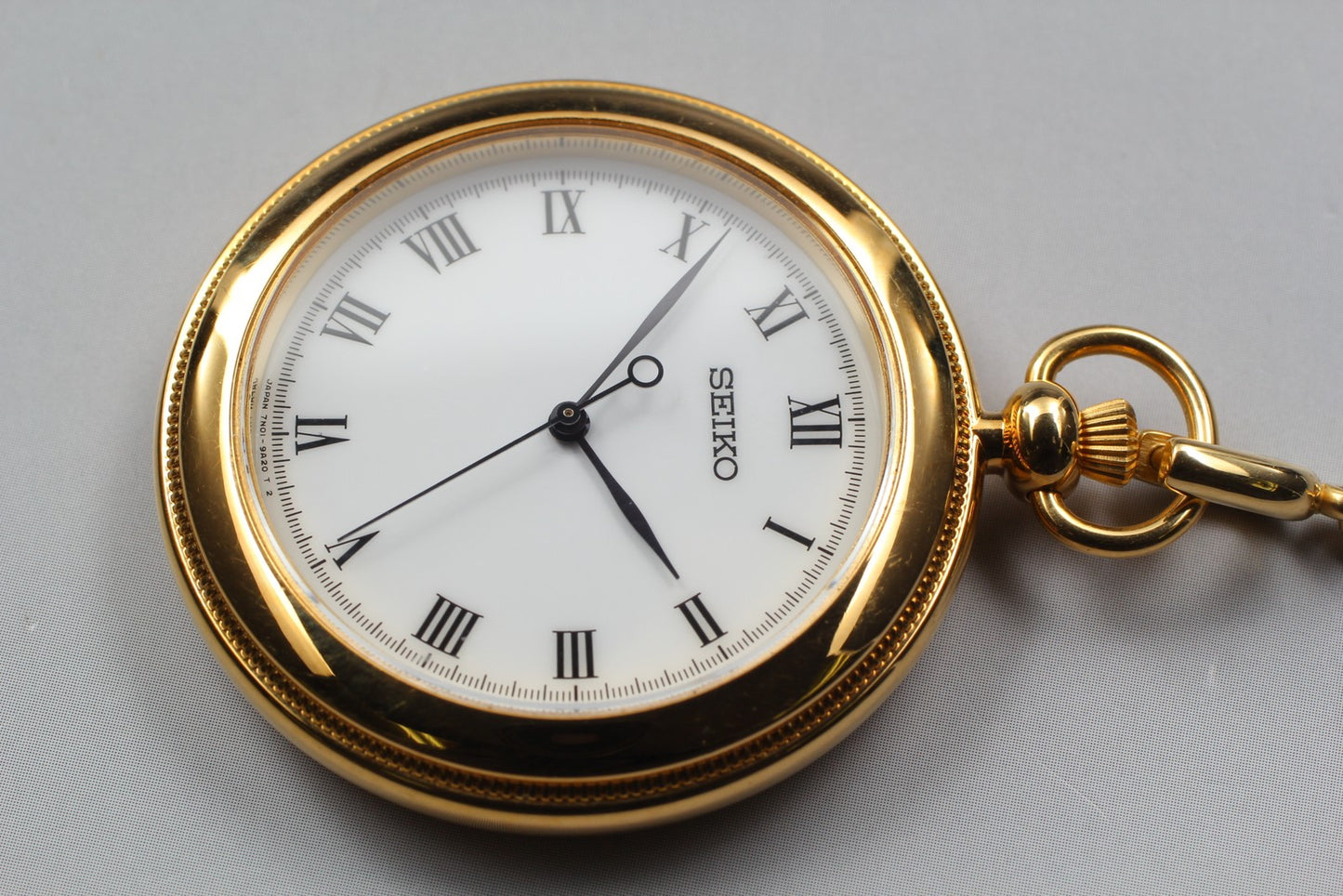 Vintage 1984 [N MINT / New Batt] SEIKO 7N01-9A20 Gold Pocket Watch From JAPAN