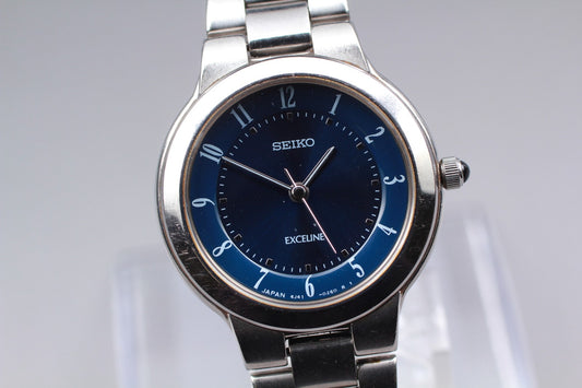 Vintage 1996 [N MINT / NBatt] SEIKO Exceline Blue 4J41-0150 Quartz Ladies Watch