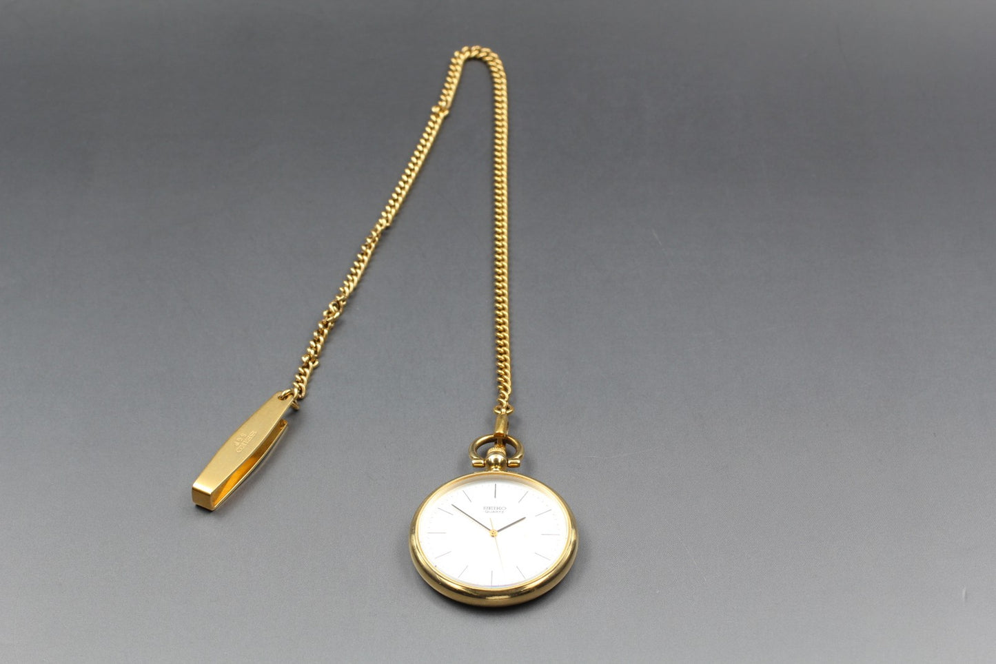 Vintage 1984 [Exc+5] SEIKO 7431-0020 Gold Open Face Pocket Watch Quartz JAPAN