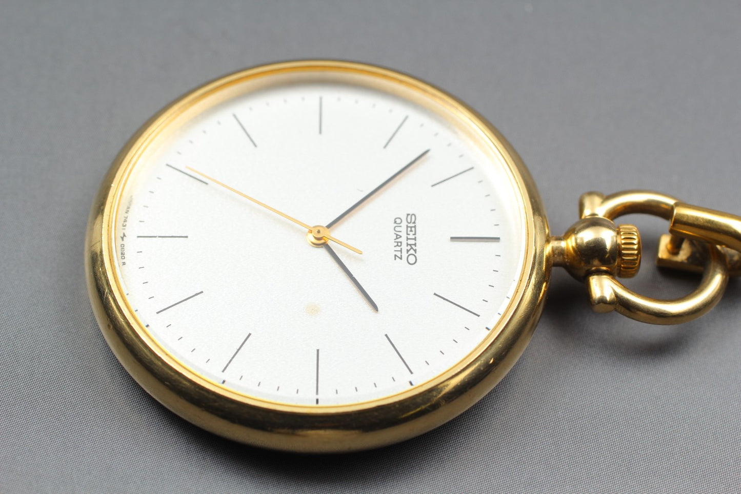 Vintage 1984 [Exc+5] SEIKO 7431-0020 Gold Open Face Pocket Watch Quartz JAPAN