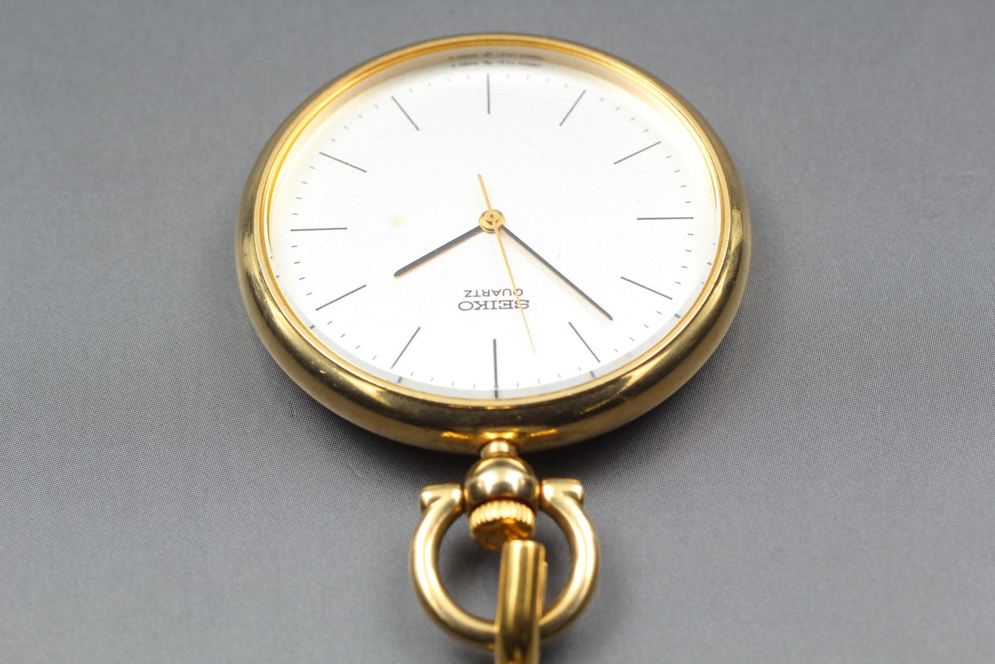 Vintage 1984 [Exc+5] SEIKO 7431-0020 Gold Open Face Pocket Watch Quartz JAPAN