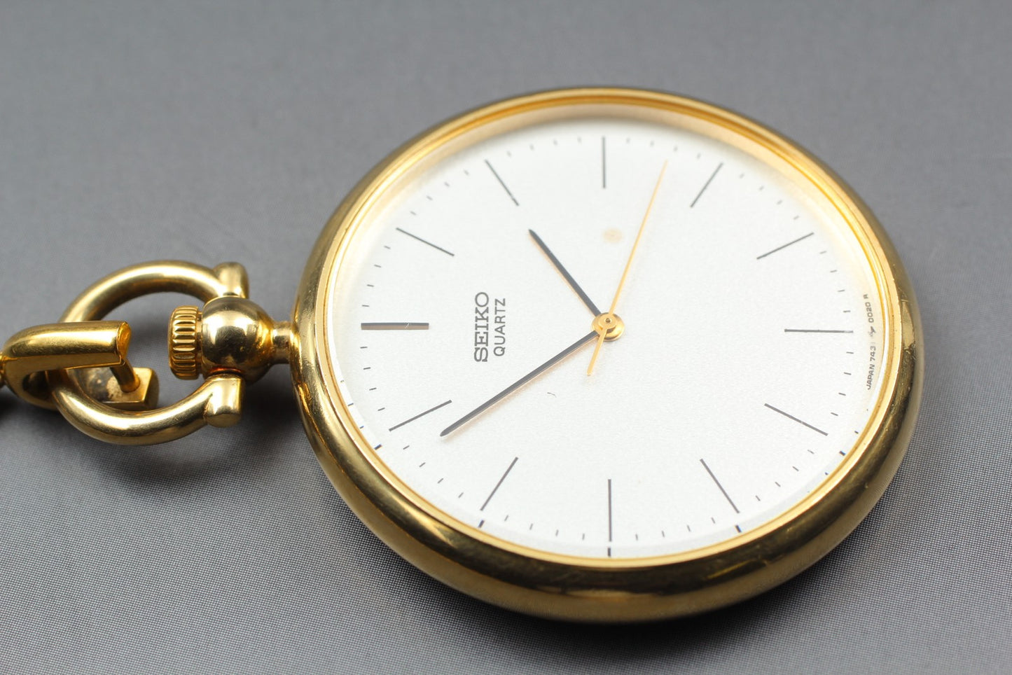 Vintage 1984 [Exc+5] SEIKO 7431-0020 Gold Open Face Pocket Watch Quartz JAPAN