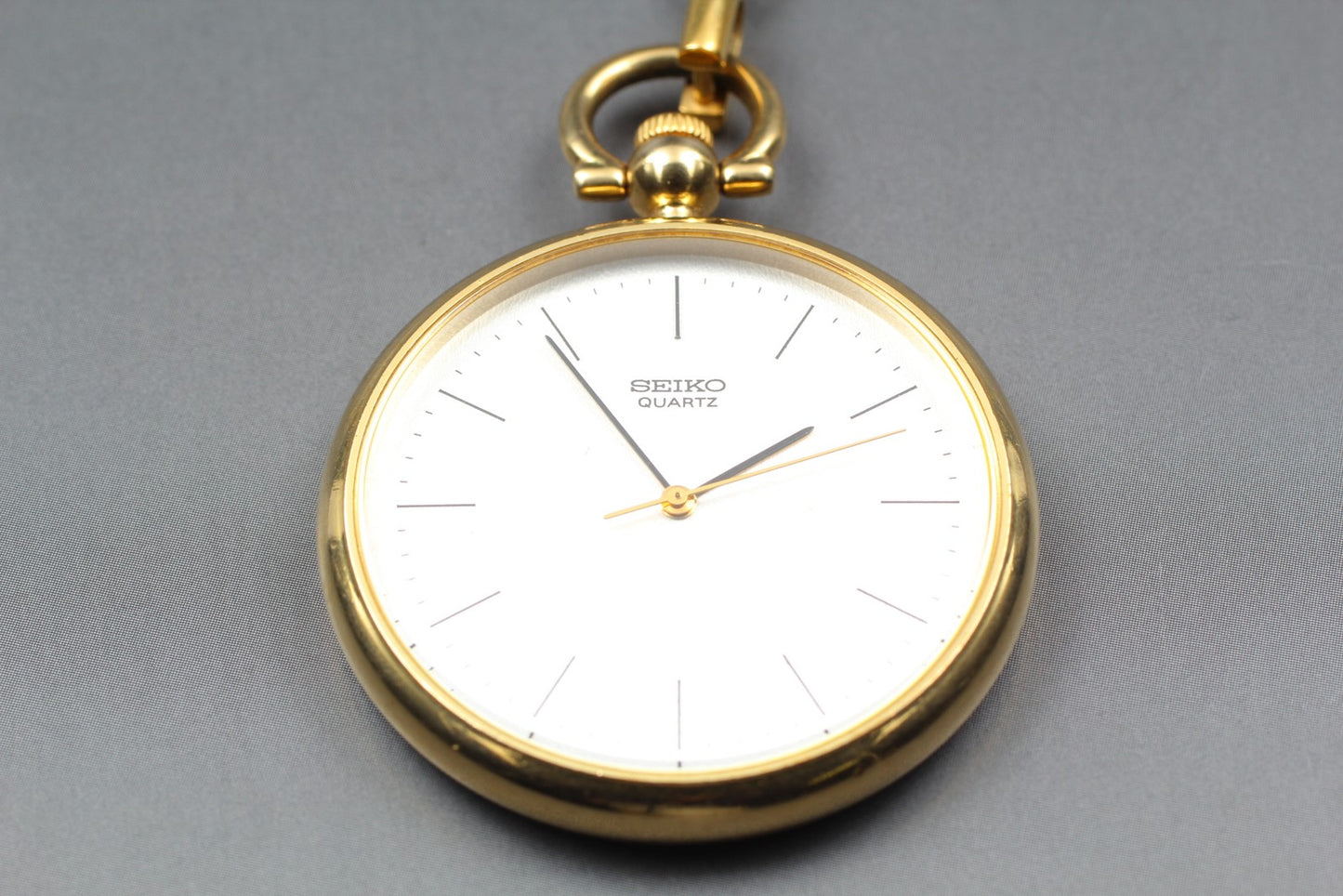 Vintage 1984 [Exc+5] SEIKO 7431-0020 Gold Open Face Pocket Watch Quartz JAPAN