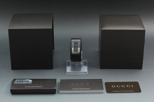 vintage [MINT] gucci 7800S Silver Black Leather Quartz Ladies Watch From JAPAN