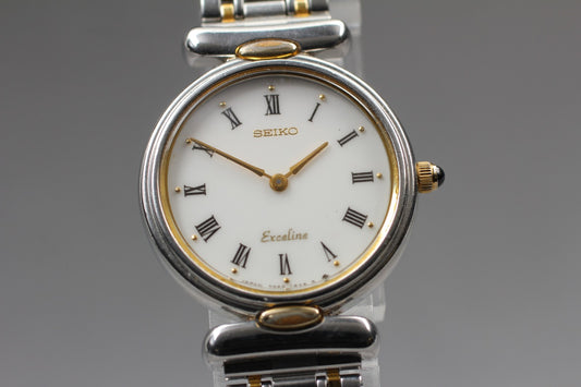 Vintage 1987 [Near MINT] Seiko Exceline 7320-0380 Silver Round Quartz From JAPAN