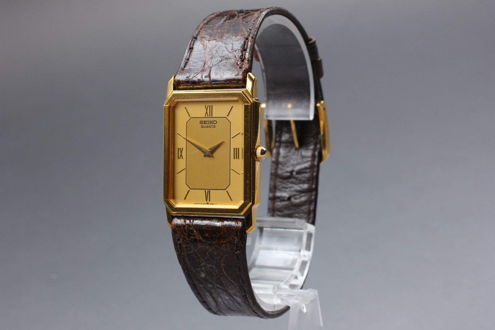 SEIKO Second Hands | Vtg.1985 [N MINT] SEIKO 9020-5680 Tank Gold Roman 25mm Quartz Men's Watch JAPAN La.riberta From Japan