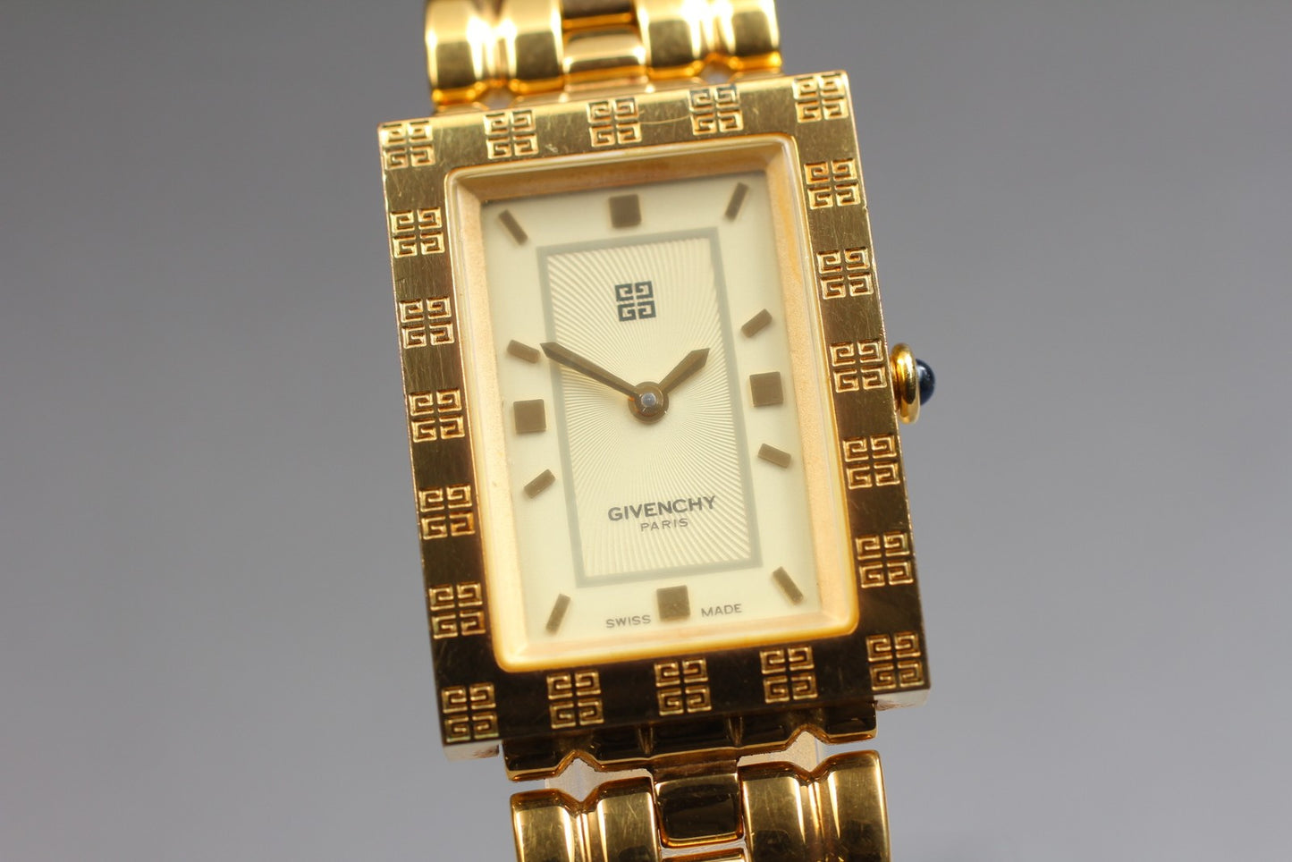 Vtg.[N MINT] GIVENCHY REG 1558962 Tank Gold Bracelet Quartz Ladies Watch JAPAN