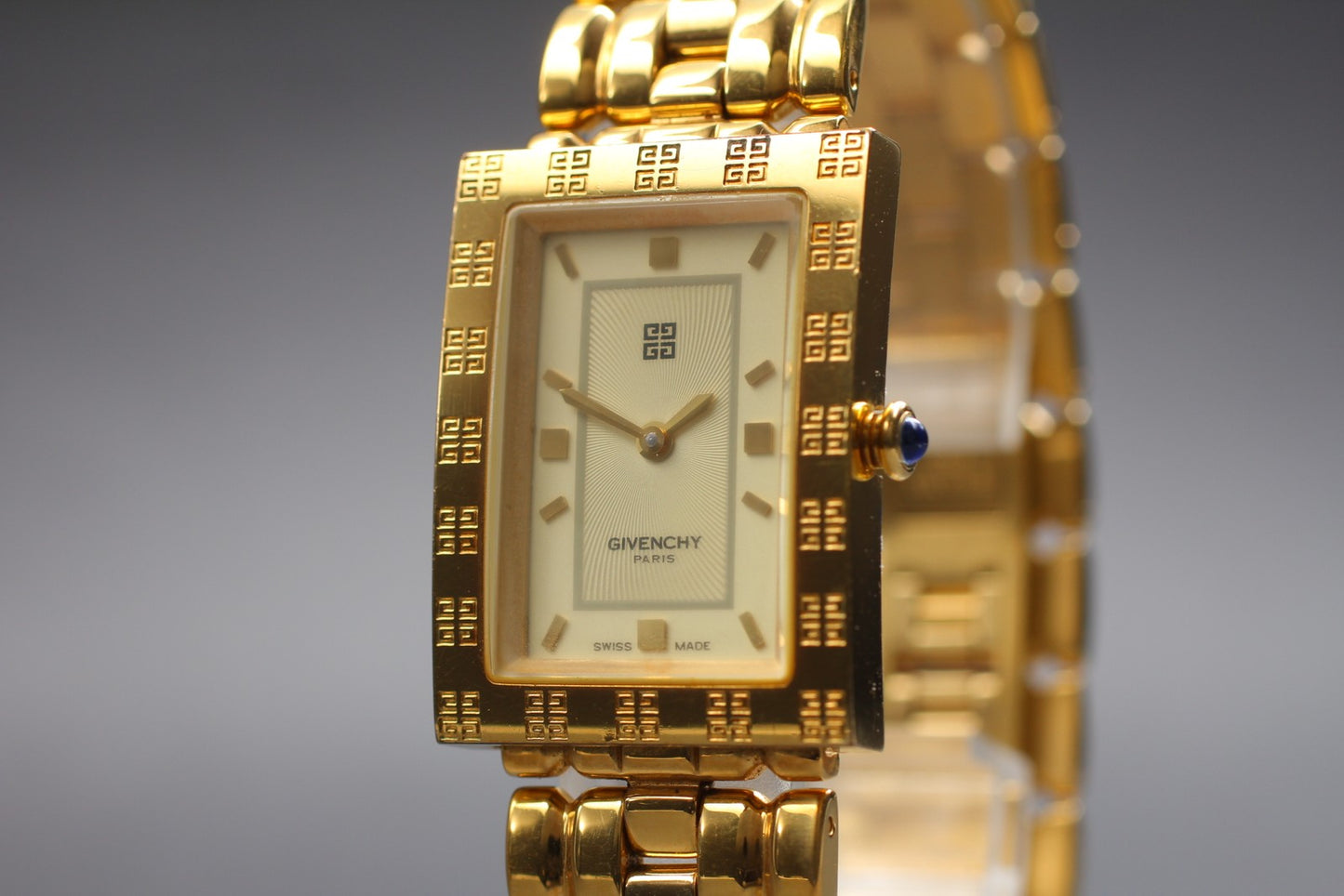 Vtg.[N MINT] GIVENCHY REG 1558962 Tank Gold Bracelet Quartz Ladies Watch JAPAN