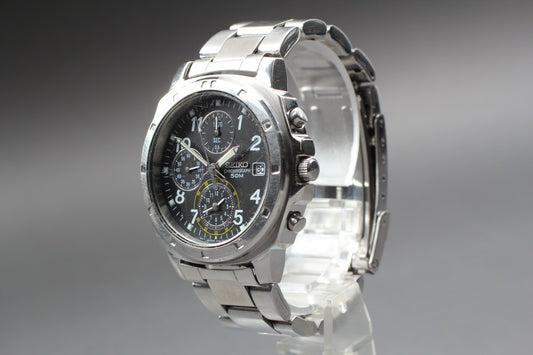 Exc+5 w/ New Battery / SEIKO 7T92-0CA0 chronograph Black Quartz Mens Watch JAPAN
