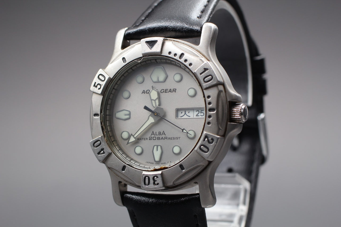 Exc+5+＋+ / Seiko Alba Aqua Gear V348-6A50 Silver Date Quartz Men's Watch JAPAN