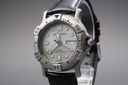 Exc+5+＋+ / Seiko Alba Aqua Gear V348-6A50 Silver Date Quartz Men's Watch JAPAN