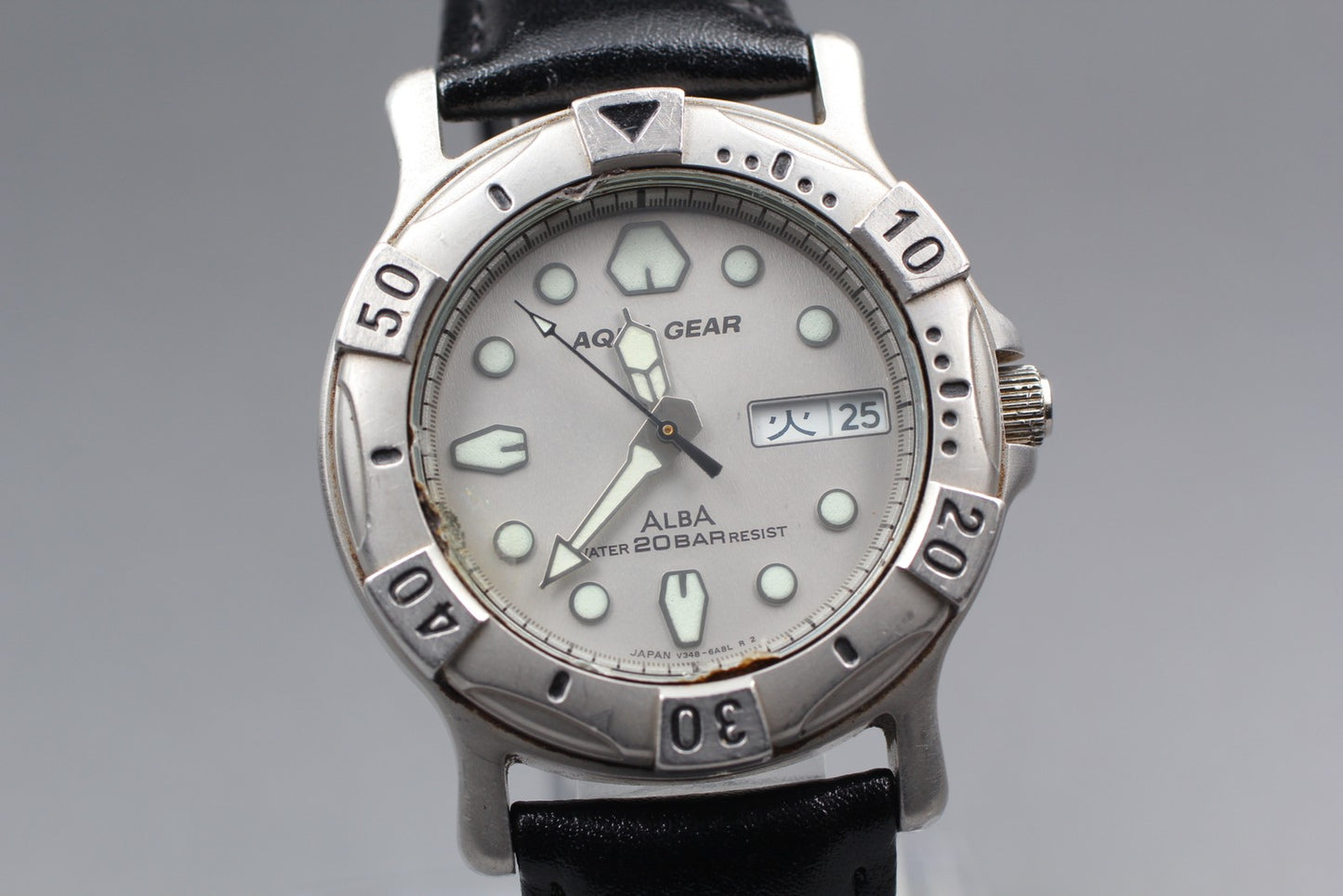 Exc+5+＋+ / Seiko Alba Aqua Gear V348-6A50 Silver Date Quartz Men's Watch JAPAN