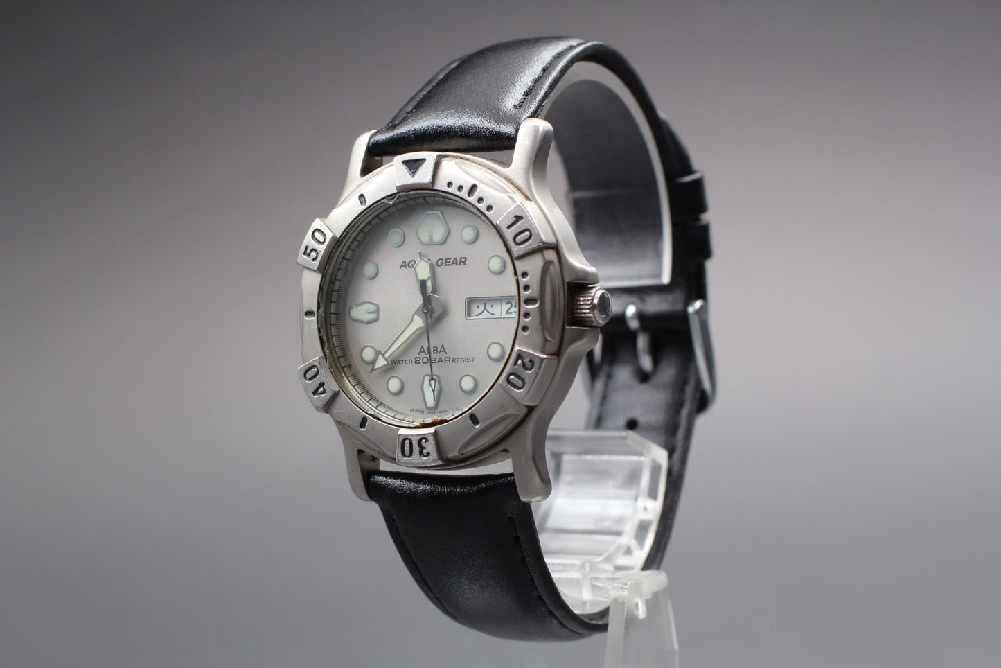 Exc+5+＋+ / Seiko Alba Aqua Gear V348-6A50 Silver Date Quartz Men's Watch JAPAN