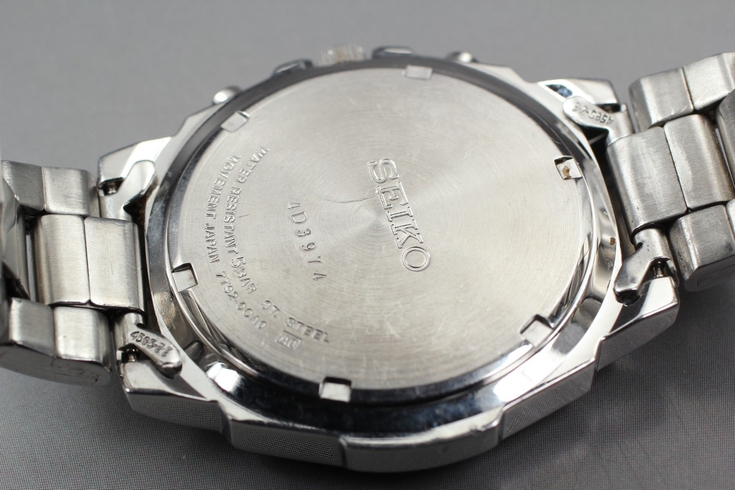 Exc+5 w/ New Battery / SEIKO 7T92-0CA0 chronograph Black Quartz Mens Watch JAPAN