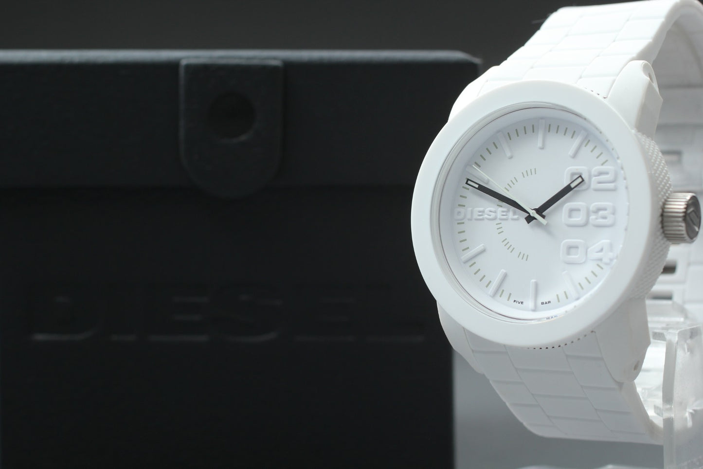 MINT Full Set / DIESEL Double Down DZ-1436 White Rubber Quartz Men's Watch JAPAN