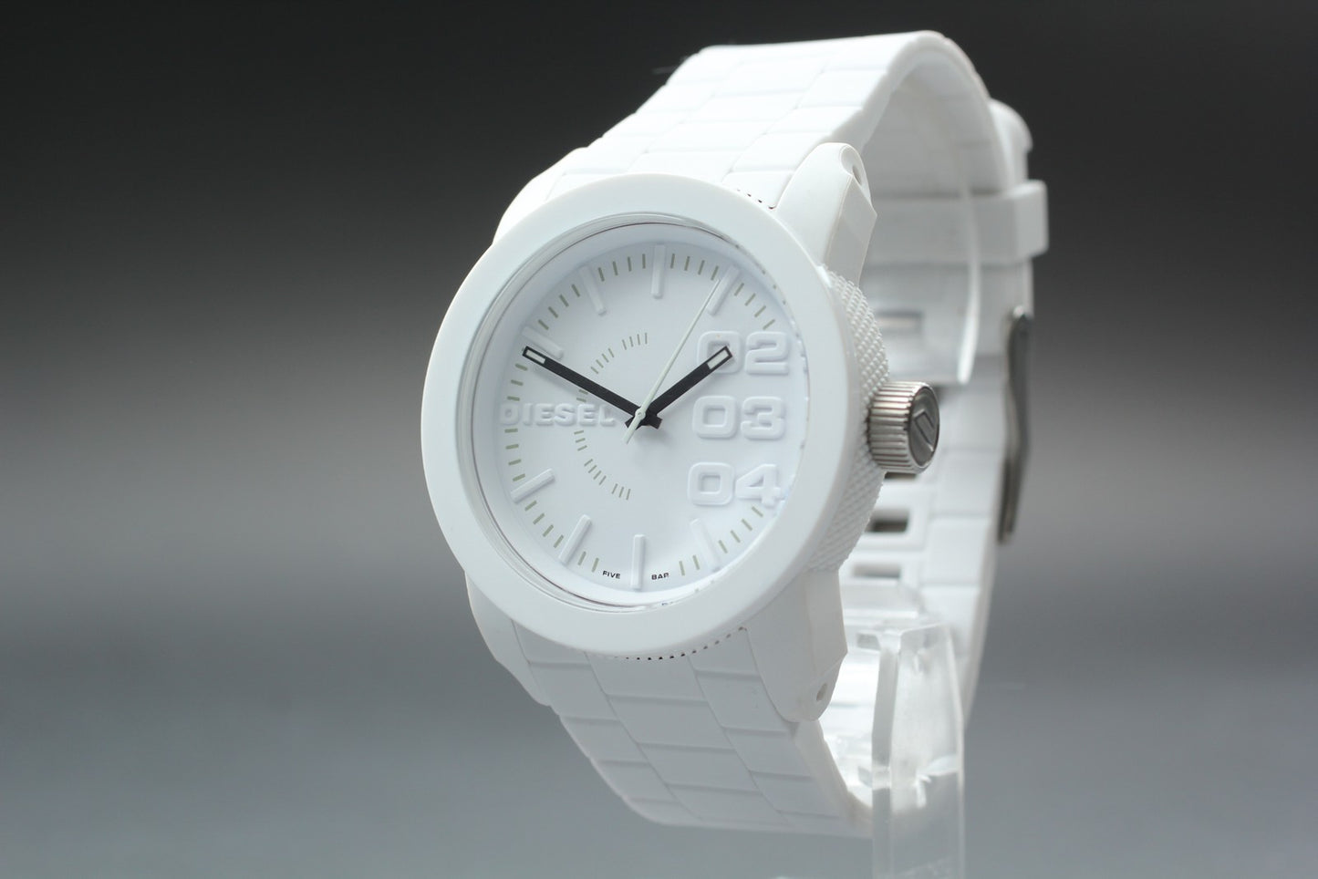 MINT Full Set / DIESEL Double Down DZ-1436 White Rubber Quartz Men's Watch JAPAN