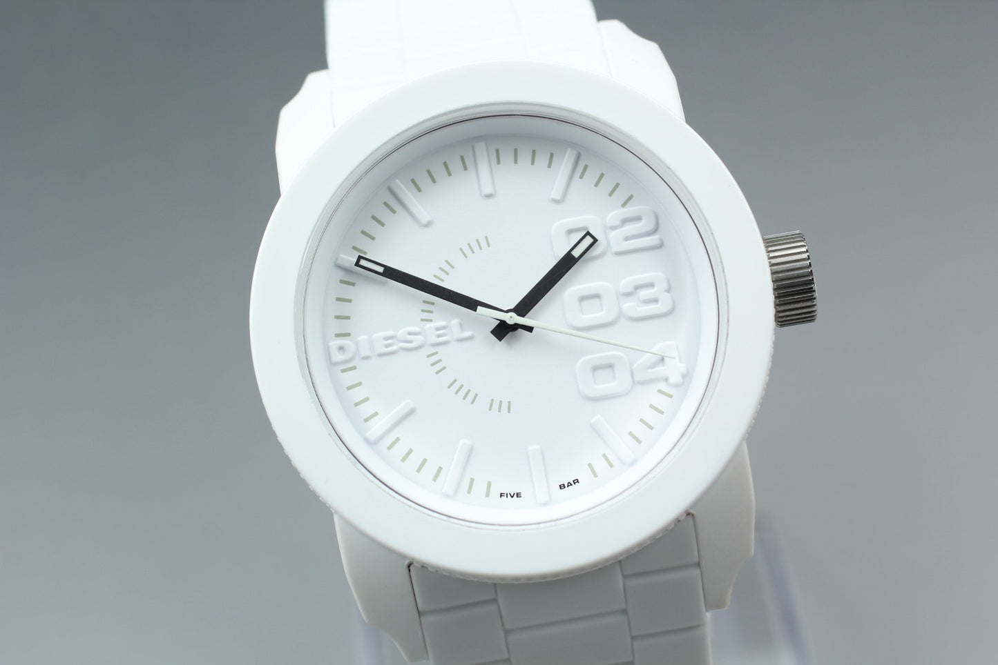 MINT Full Set / DIESEL Double Down DZ-1436 White Rubber Quartz Men's Watch JAPAN