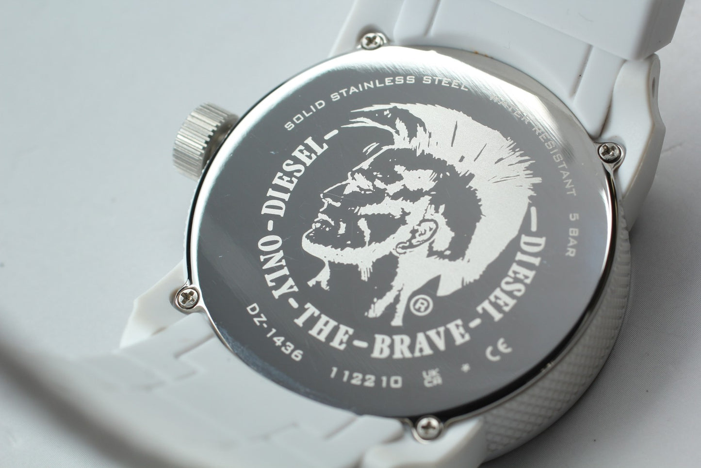 MINT Full Set / DIESEL Double Down DZ-1436 White Rubber Quartz Men's Watch JAPAN