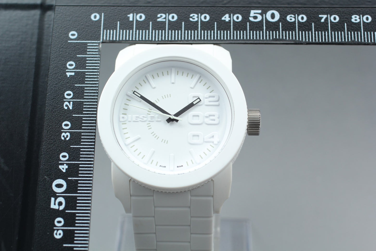 MINT Full Set / DIESEL Double Down DZ-1436 White Rubber Quartz Men's Watch JAPAN