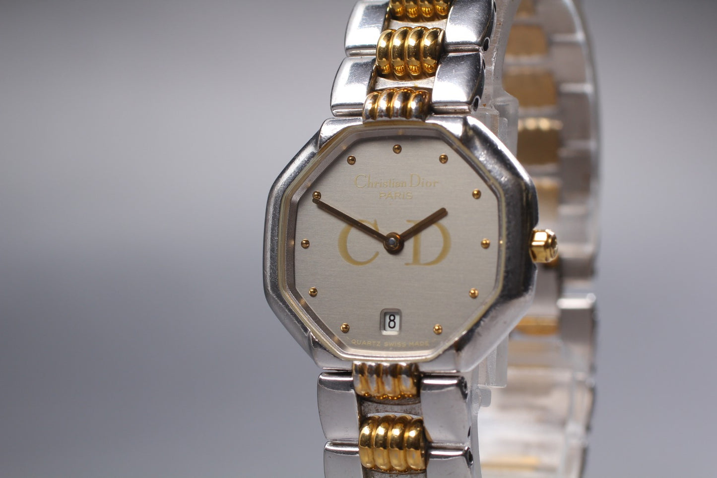 Near MINT / Christian Dior D48-203-1 Gold Dial Octagon Quartz Ladies Watch JAPAN