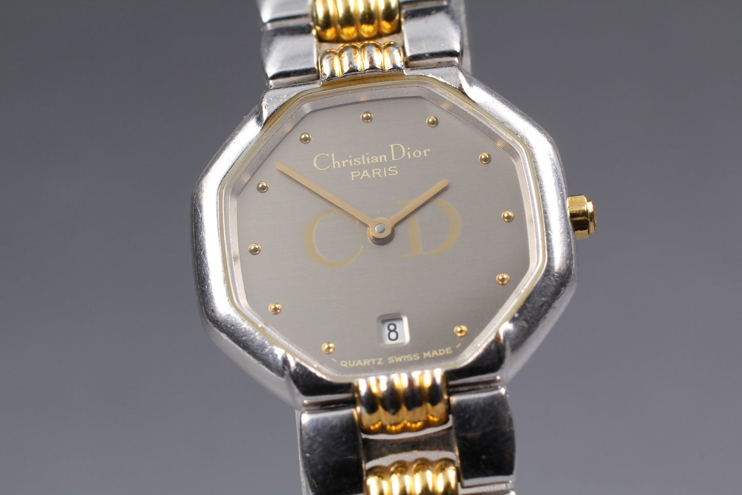 Near MINT / Christian Dior D48-203-1 Gold Dial Octagon Quartz Ladies Watch JAPAN