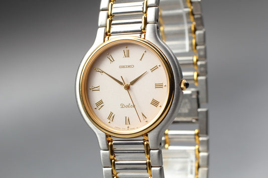 Near MINT / SEIKO Dolce 7741-6050 Two-Tone Bracelet Quartz Mens Watch From JAPAN