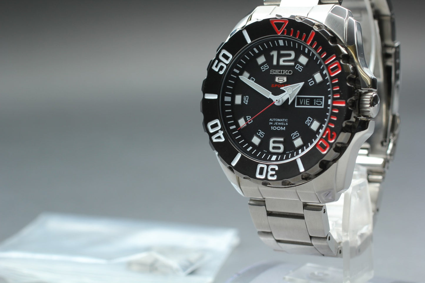 Near MINT / SEIKO 5 Sports 4R36-06B0 Black Automatic 100m Men's Watch From JAPAN