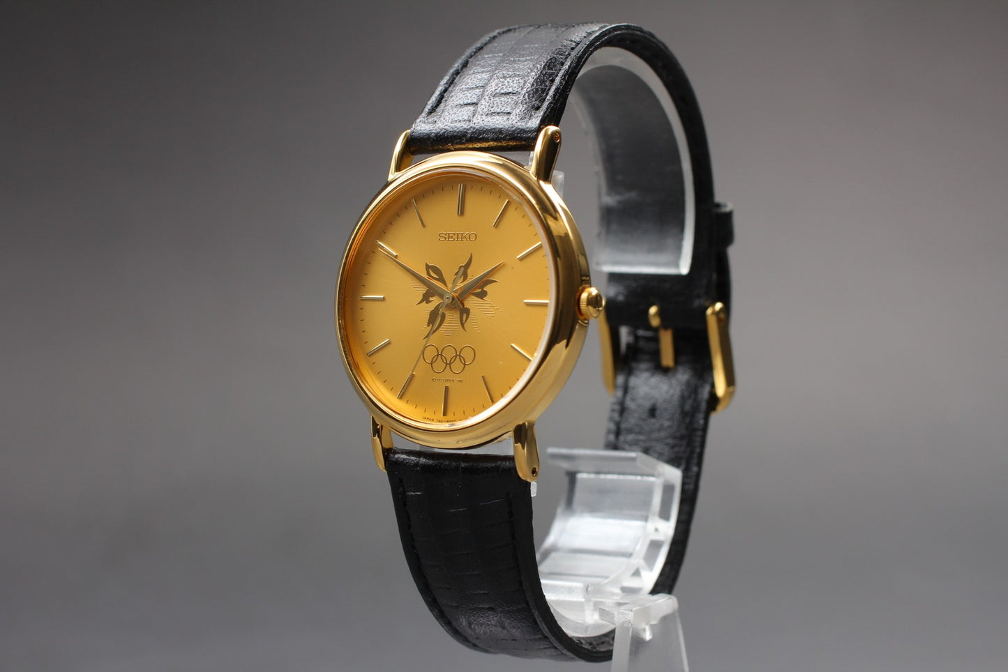 MINT / SEIKO 7N21-8A00 Nagano1990 Olympic Round Gold Quartz Mens Watch  Japan