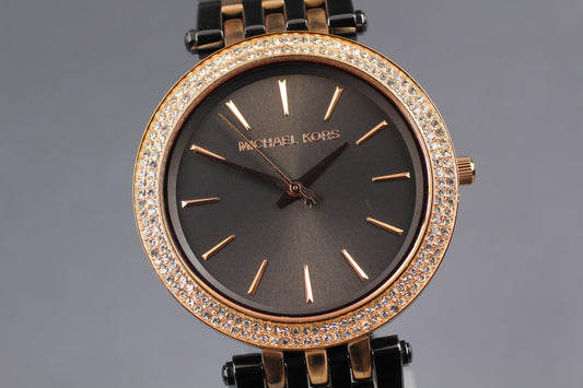 N MINT / Michael Kors MK-3584 Two Tone 33mm Crystals Bezel Women's Watch JAPAN