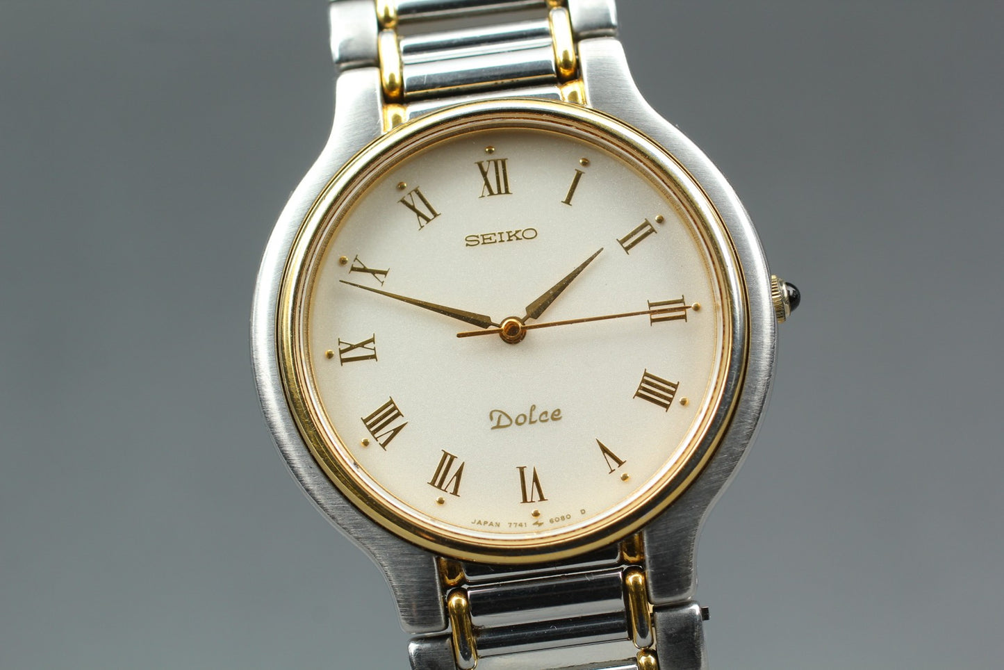 Near MINT / SEIKO Dolce 7741-6050 Two-Tone 32mm Bracelet Quartz Mens Watch JAPAN