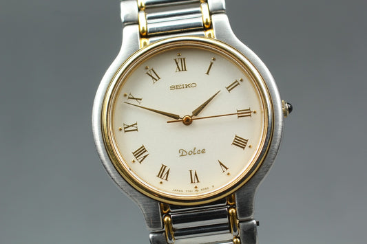 Near MINT / SEIKO Dolce 7741-6050 Two-Tone 32mm Bracelet Quartz Mens Watch JAPAN