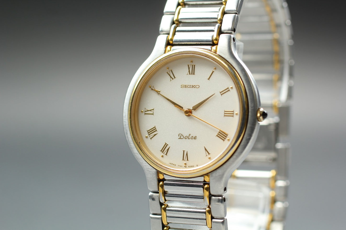 Near MINT / SEIKO Dolce 7741-6050 Two-Tone 32mm Bracelet Quartz Mens Watch JAPAN
