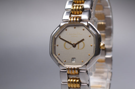 Near MINT / Christian Dior D48-203-1 Gold Dial Octagon Quartz Ladies Watch JAPAN
