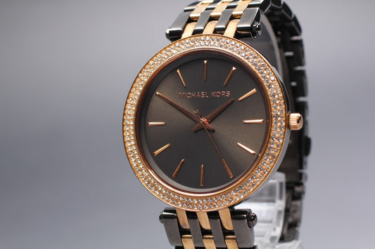 N MINT / Michael Kors MK-3584 Two Tone 33mm Crystals Bezel Women's Watch JAPAN